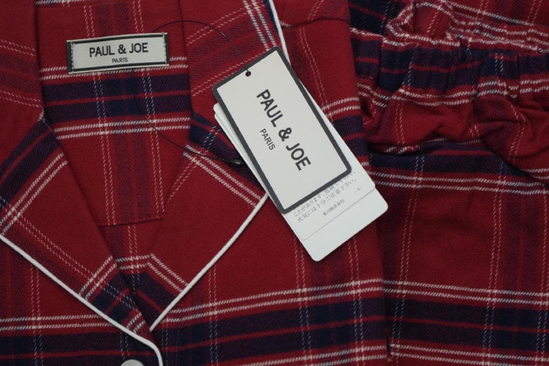 【新品】ポール＆ジョー　秋冬ネル地ネコ型ロゴワッペンパジャマ（M)レッド