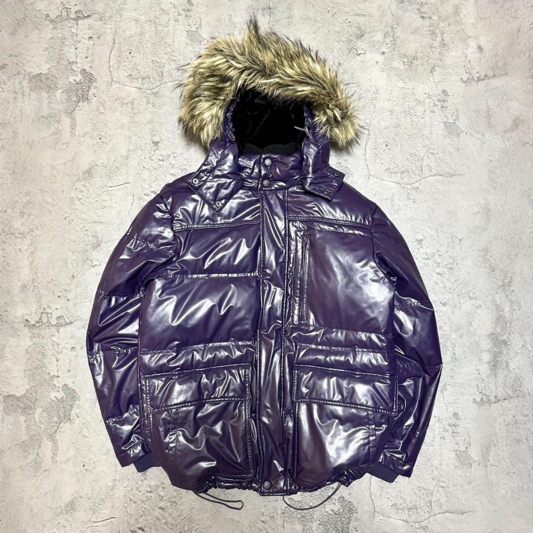 OLD UNIQLO Y2K 光沢パープル プレミアムダウンジャケット ファー