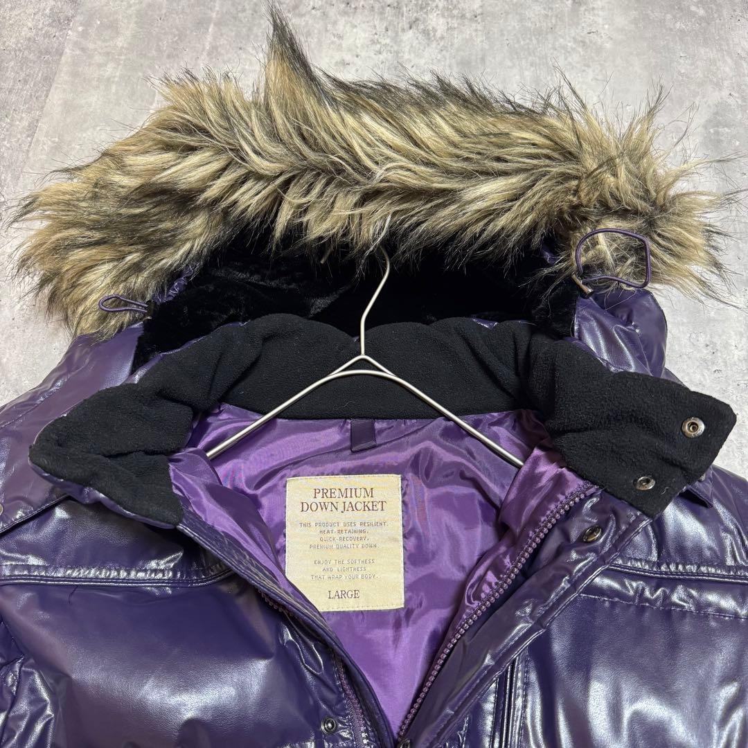 OLD UNIQLO Y2K 光沢パープル プレミアムダウンジャケット ファー