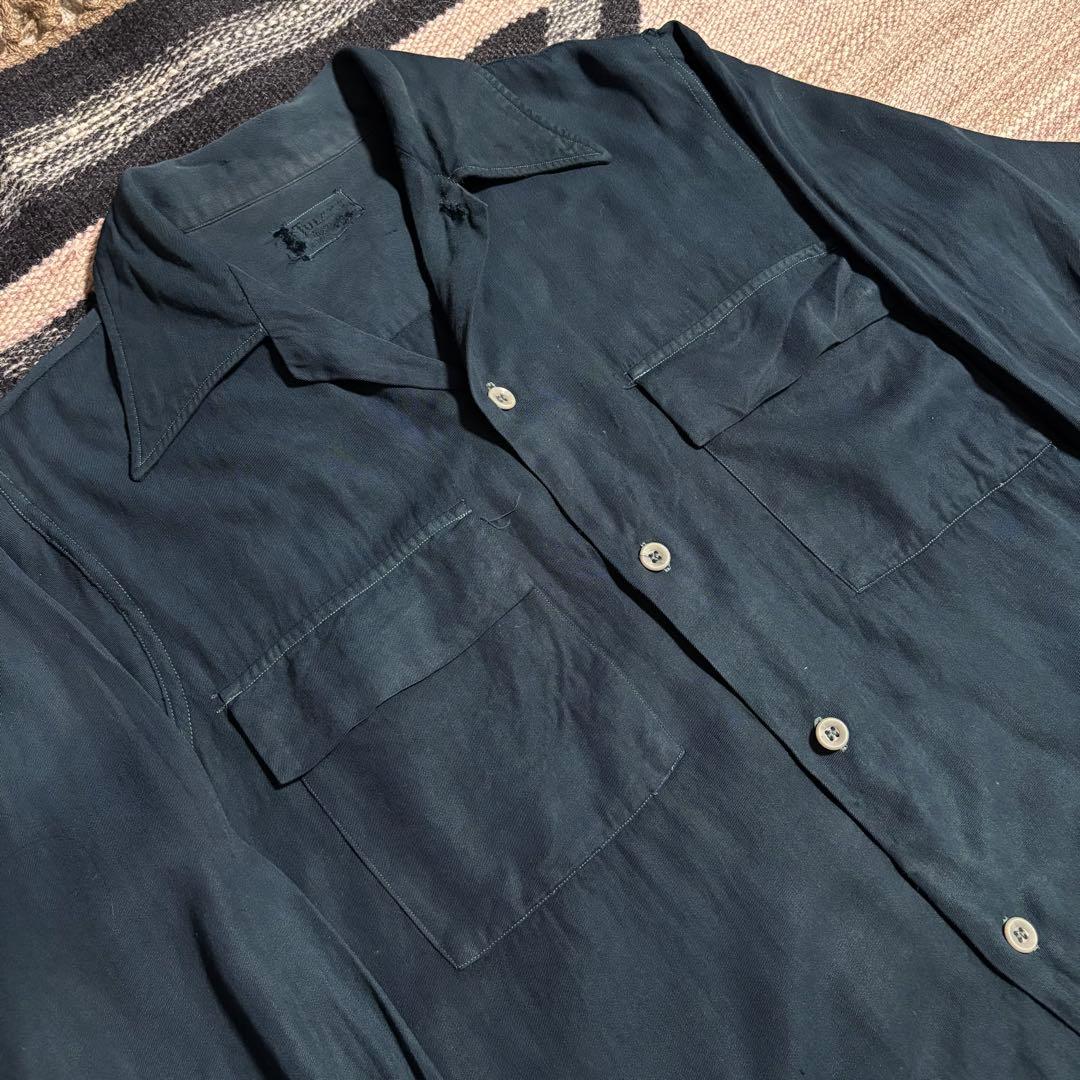 40s レーヨンギャバシャツ　後染め　ネイビー　ヴィンテージ　50s rayon