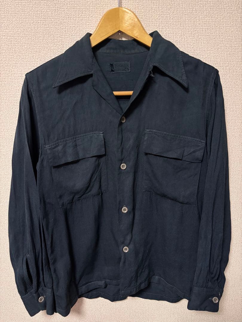 40s レーヨンギャバシャツ　後染め　ネイビー　ヴィンテージ　50s rayon