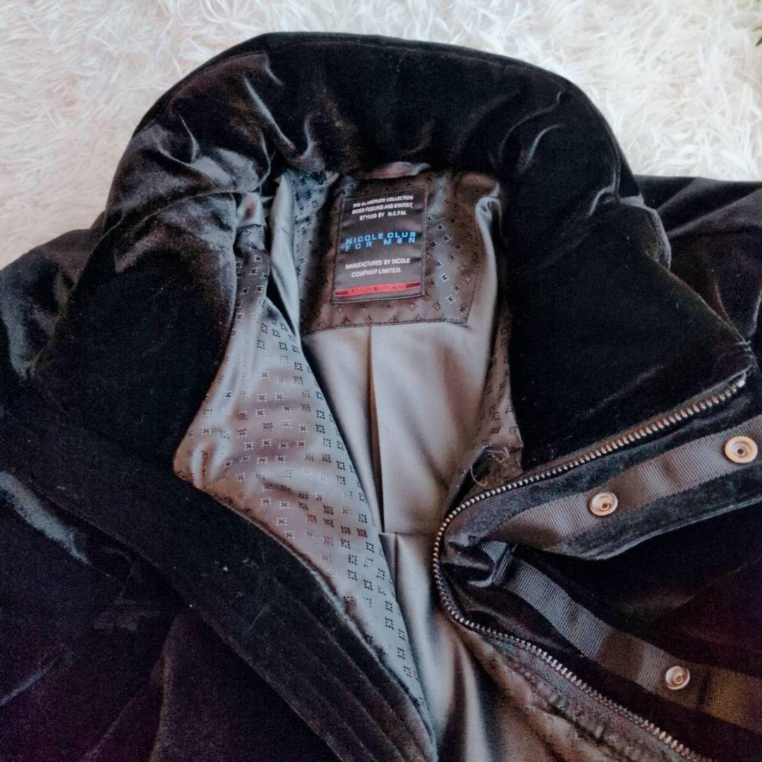 【極美品】ニコルクラブフォーメン ニットベロア スタンドダウンブルゾン 黒 46