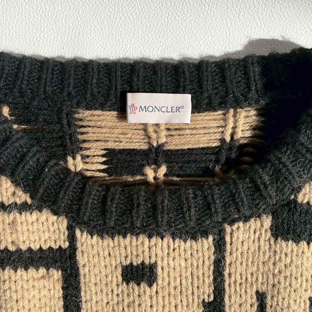 【モンクレール】ニット セーター 総柄 ロゴ M 黒 アルパカ混