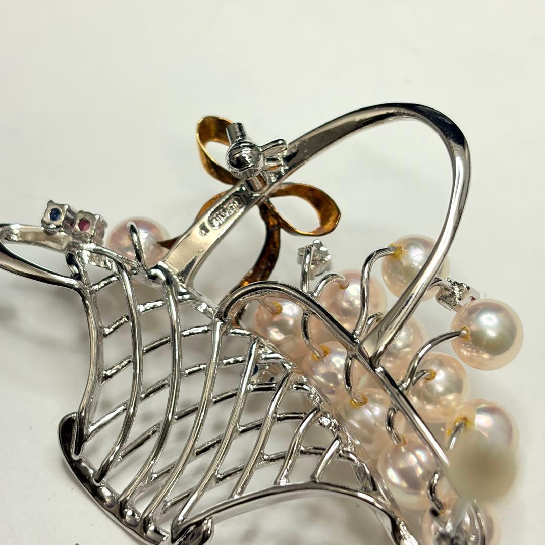 SILVER/K18（18金） 真珠 ルビー エメラルド サファイア ブローチ