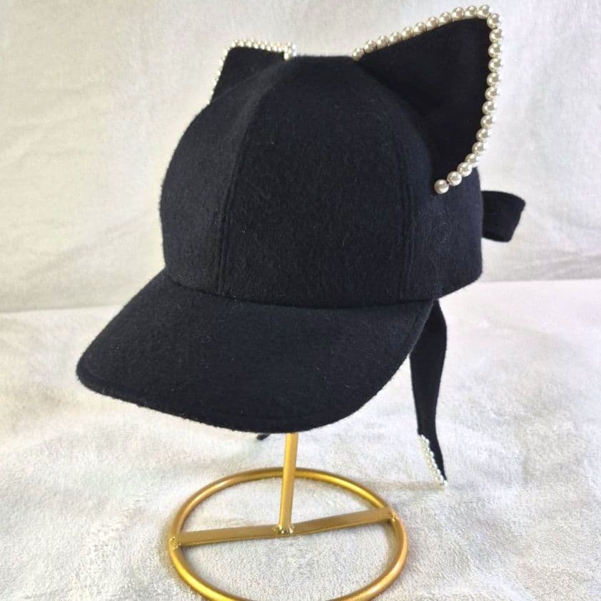 CIRQUTURE ウール パールリボン猫耳 キャプ MADE IN JAPAN