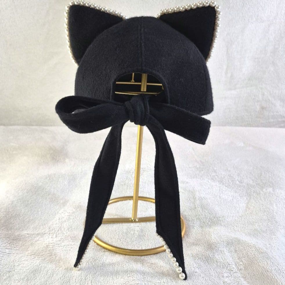 CIRQUTURE ウール パールリボン猫耳 キャプ MADE IN JAPAN