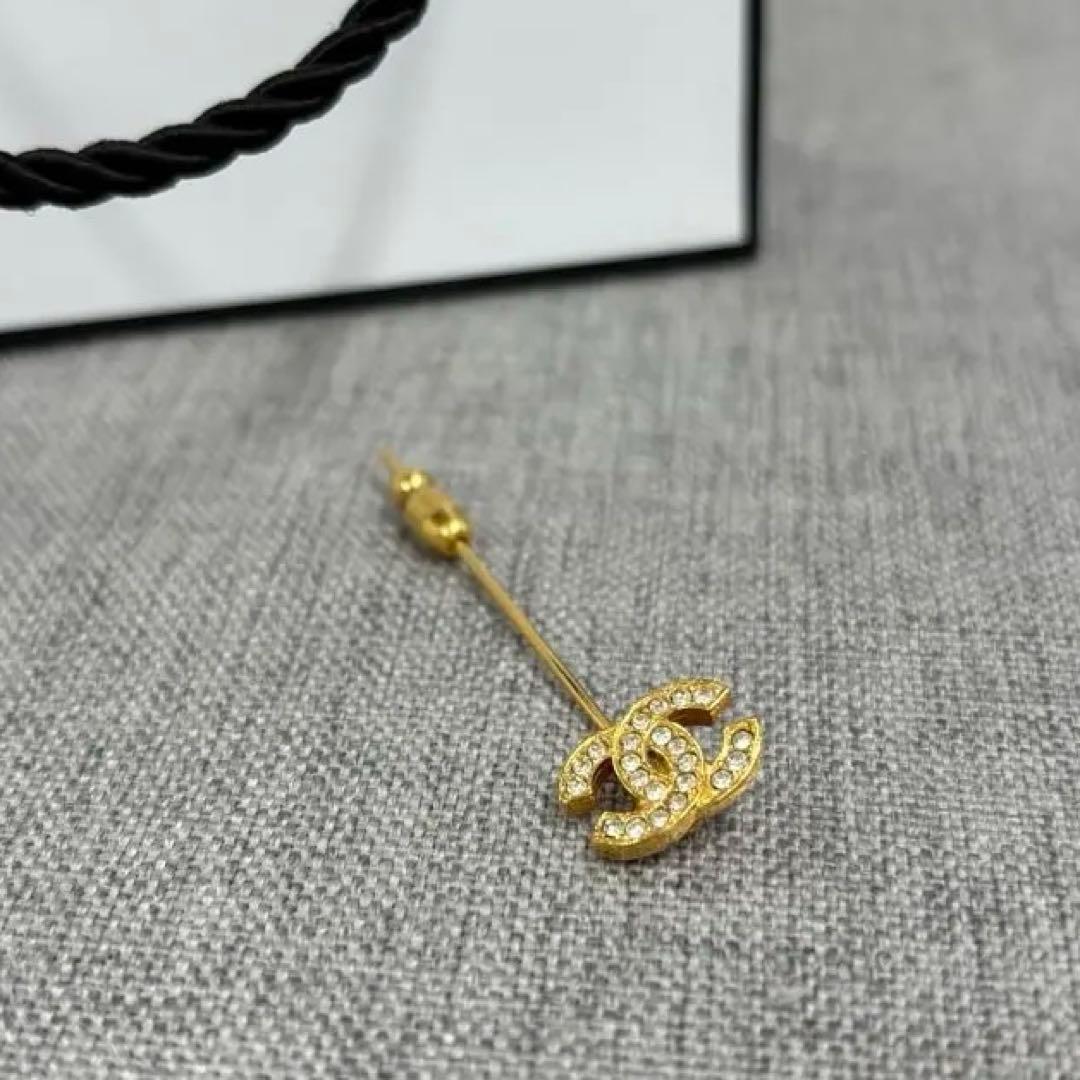 美品 CHANEL シャネル ピンブローチ ココマーク ゴールド ラインストーン