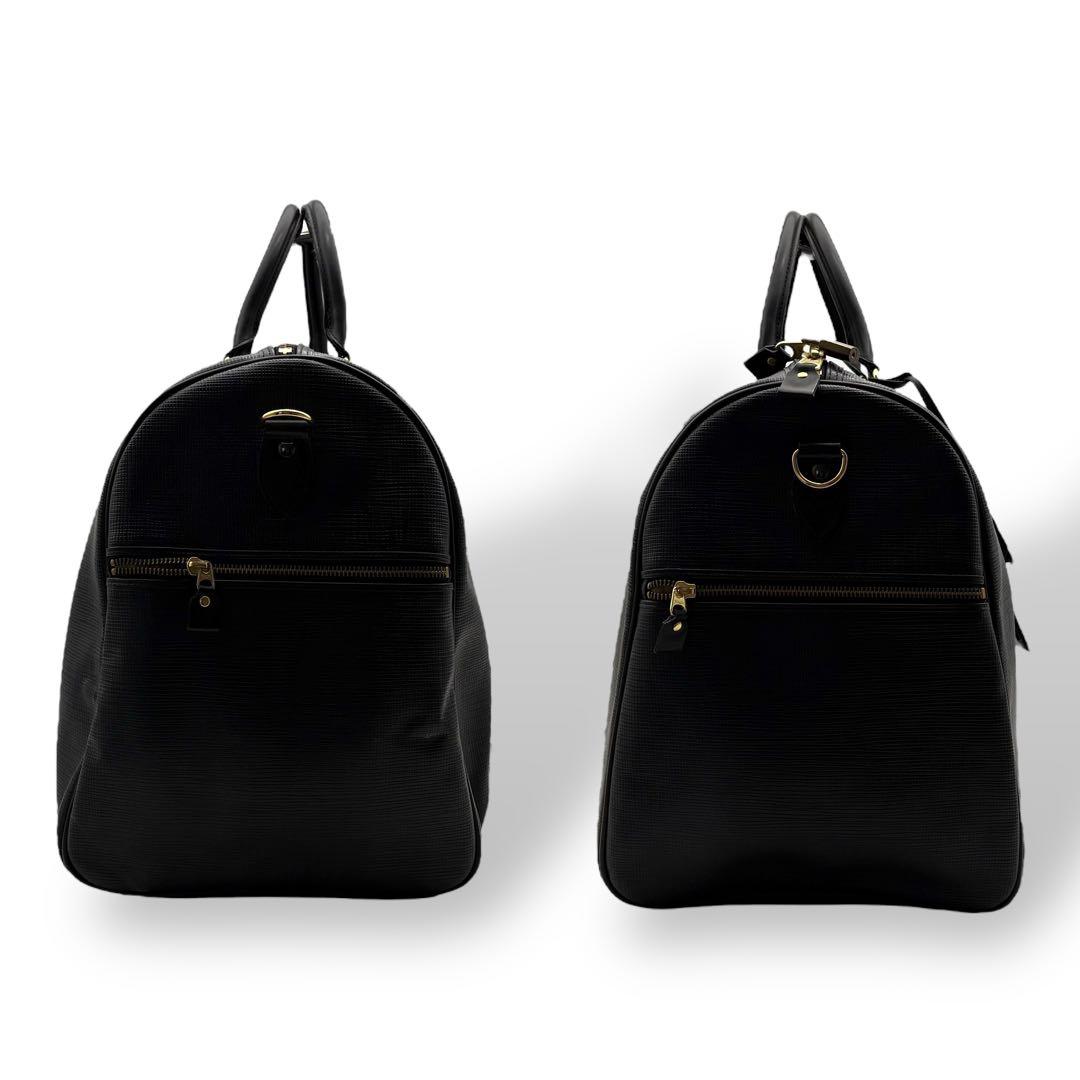 マリクレール ボストンバッグ 腕掛け レザー ブラック 金具ロゴ 鍵付き 大容量