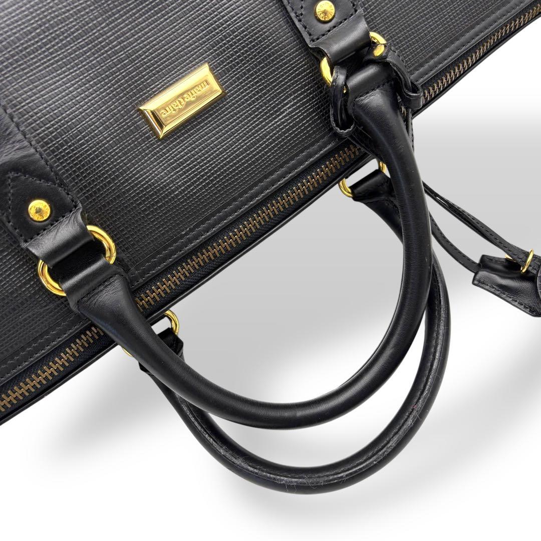 マリクレール ボストンバッグ 腕掛け レザー ブラック 金具ロゴ 鍵付き 大容量