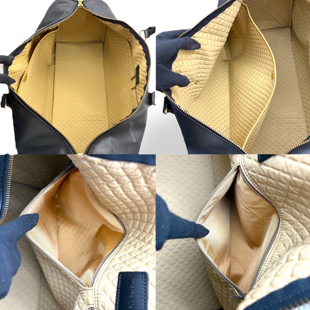 マリクレール ボストンバッグ 腕掛け レザー ブラック 金具ロゴ 鍵付き 大容量