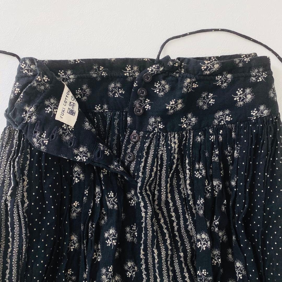 3198A美品　45R 総柄インディゴコットンスカート ネイビー紺色