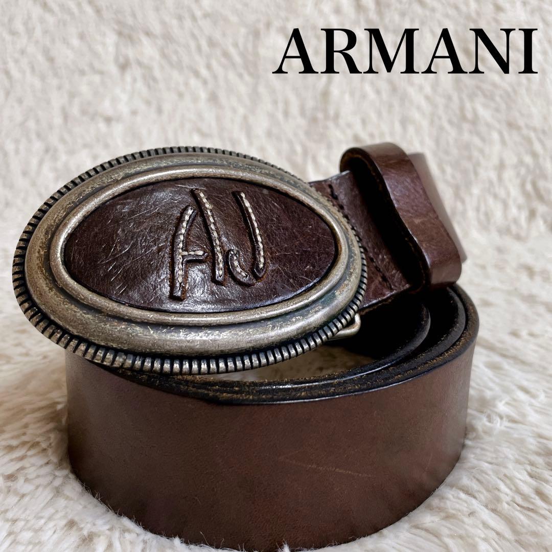 希少 ARMANI アルマーニ ジーンズ AJ バックル レザー ベルト 本革