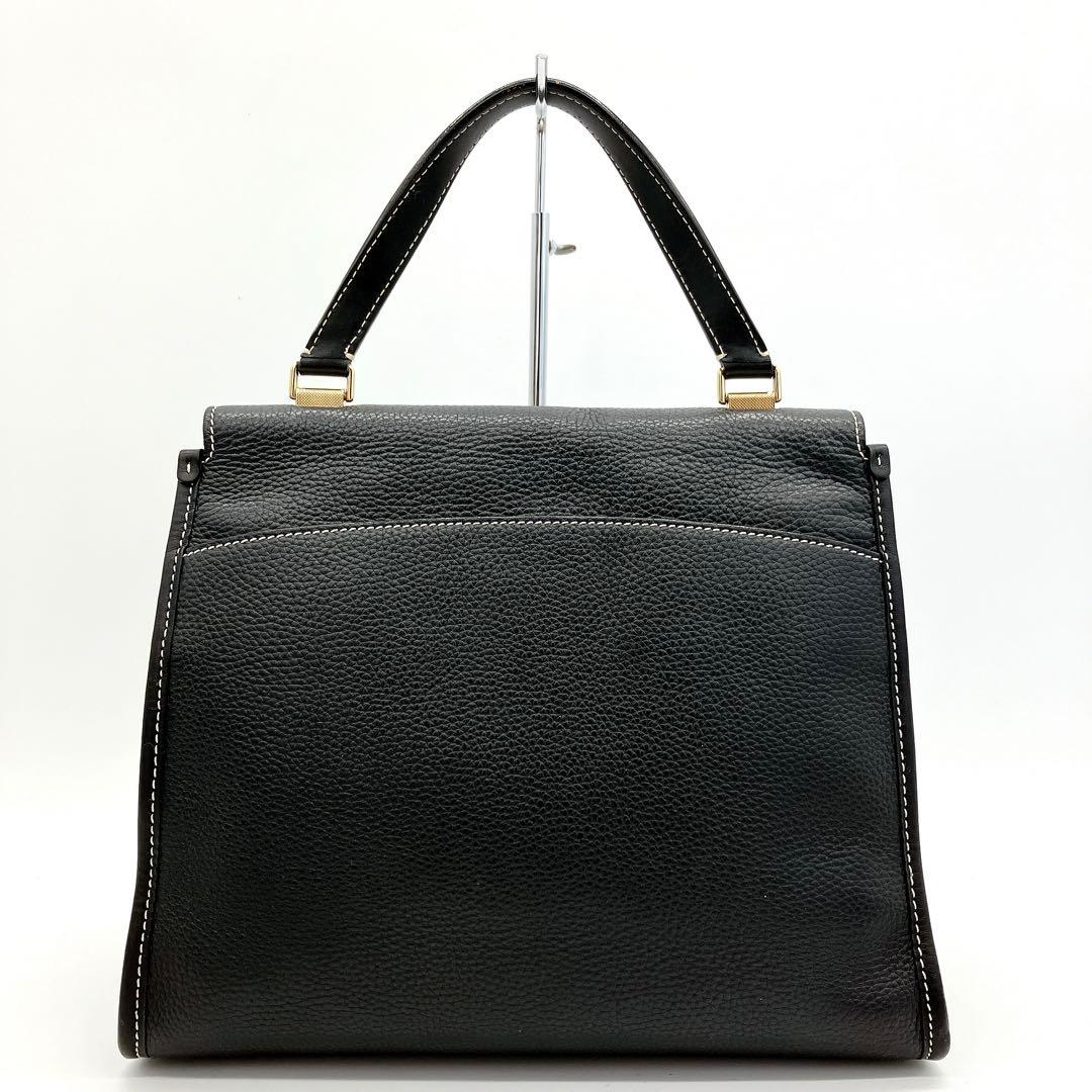 美品　BALLY ハンドバッグ　Bターンロック　ブラック　シュリンクレザー