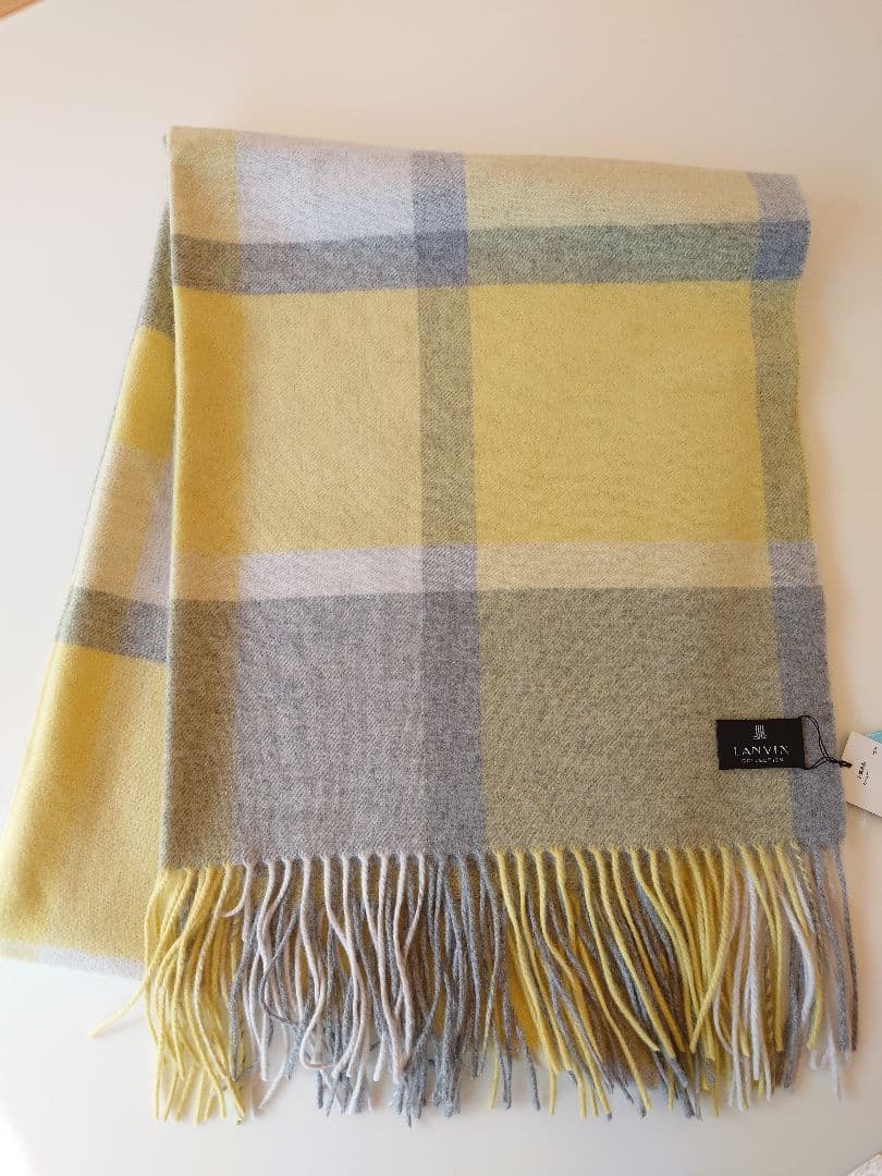 新品　LANVIN ランバン カシミア 大判 ストール イエロー グレー