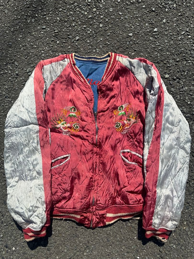 50s souvenir jacket スカジャン 龍と虎の刺繍 赤/シルバー