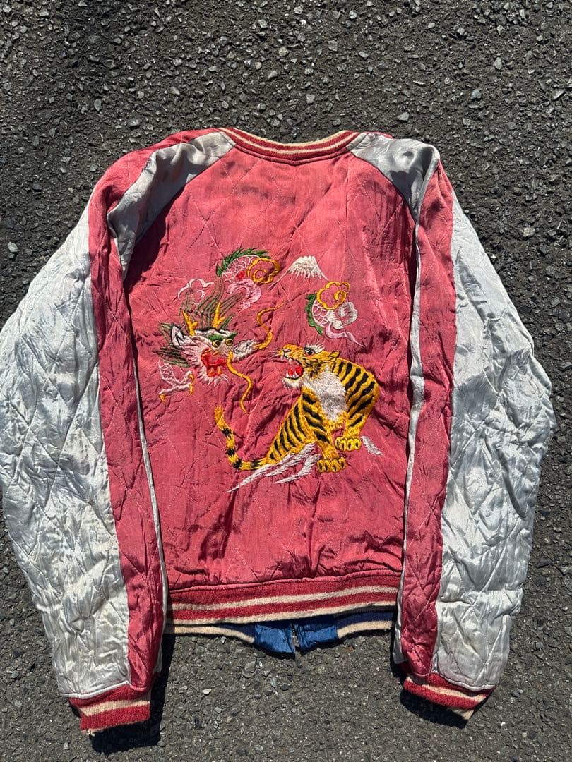 50s souvenir jacket スカジャン 龍と虎の刺繍 赤/シルバー