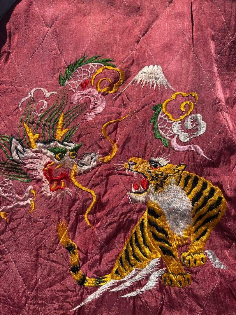50s souvenir jacket スカジャン 龍と虎の刺繍 赤/シルバー