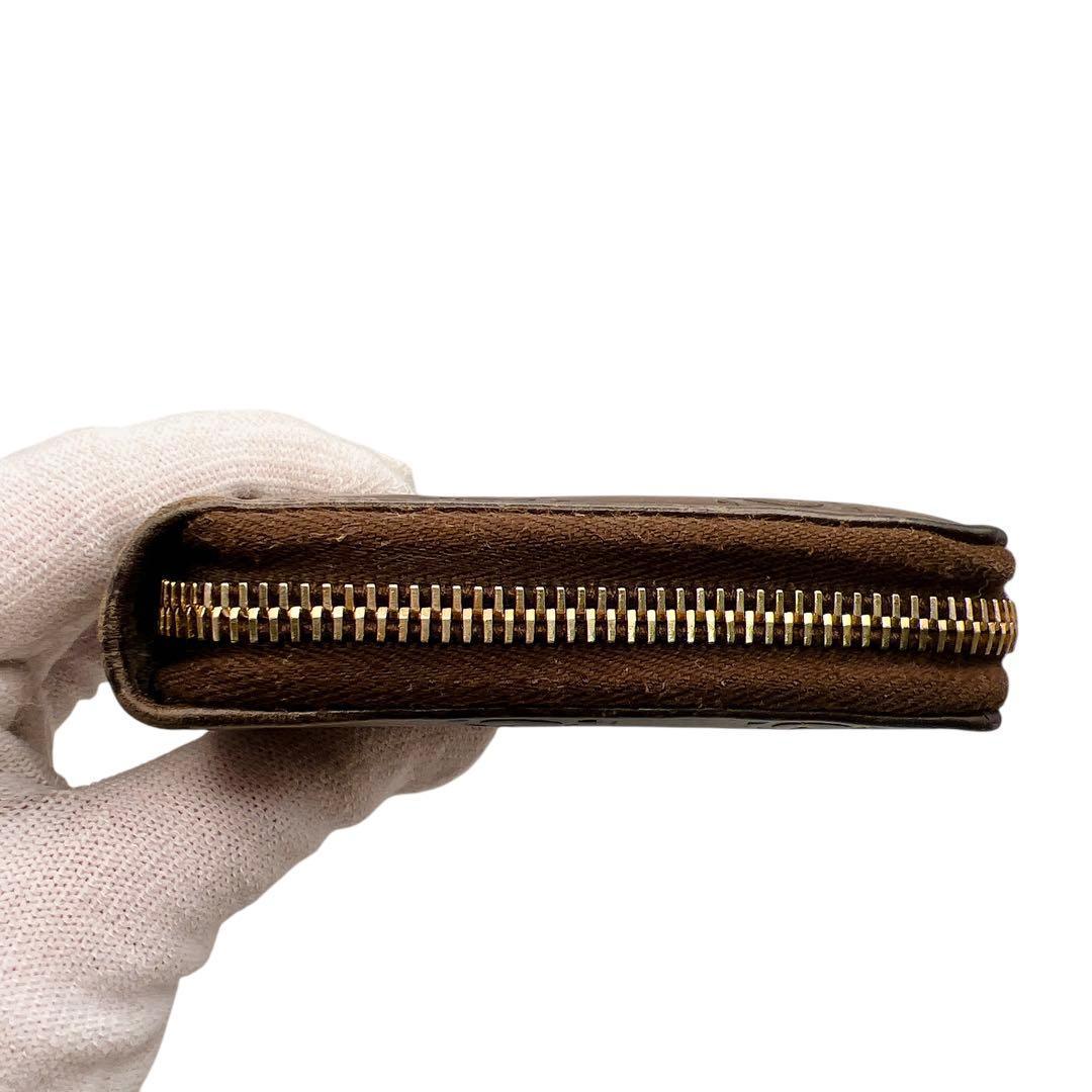 GUCCI GG柄 レザー ブラウン シマ ラウンドファスナー 長財布 7037