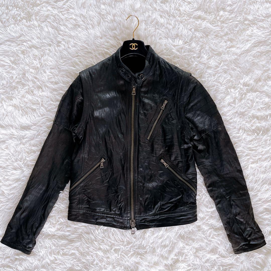 【BURBERRY BLACK LABEL】ライダース 羊革 黒 2way M