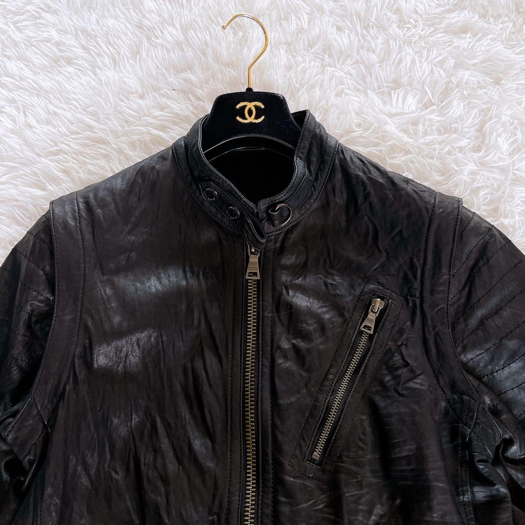 【BURBERRY BLACK LABEL】ライダース 羊革 黒 2way M