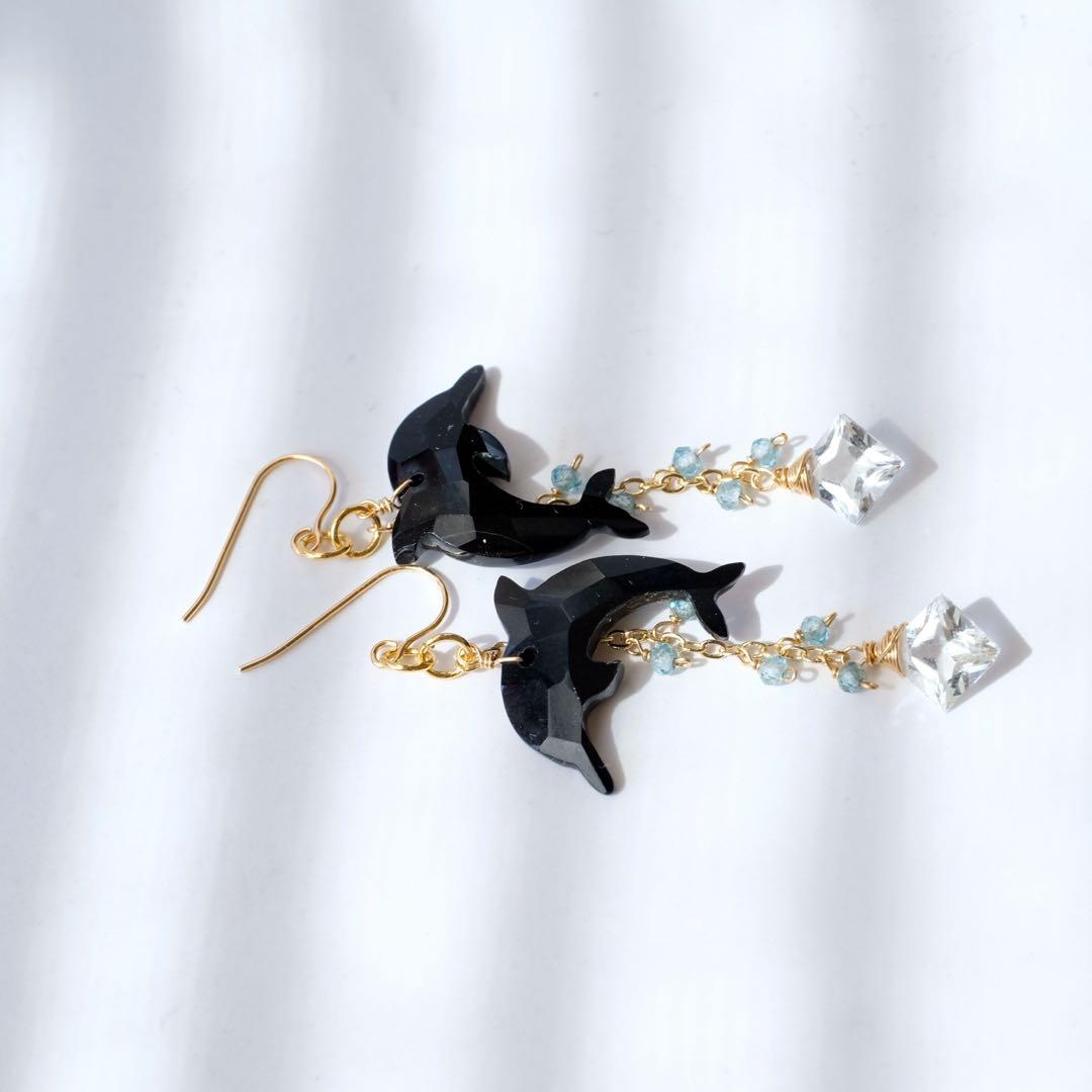 R✴︎H♦︎ラスト1点！14kgfドルフィンカービングピアス/イヤリング