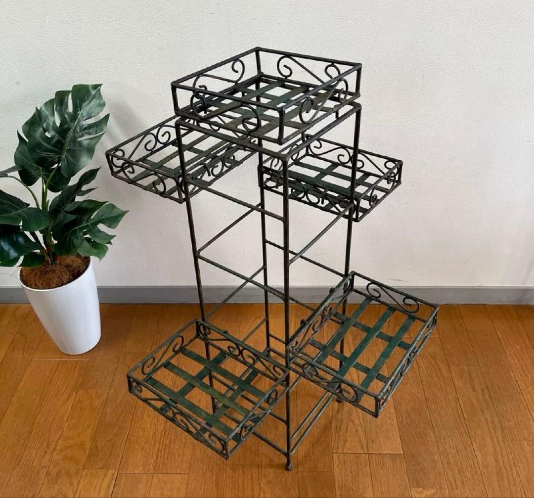 ヴィンテージ　アイアンプランタースタンド　レトロモダン　アンティーク　シャビー￼