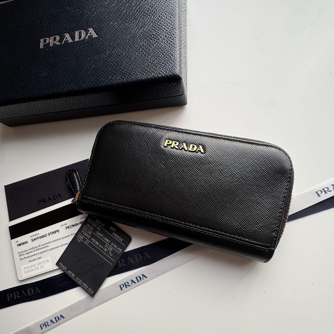【美品】 222 PRADA プラダ サフィアーノラウンドファスナー キーケース