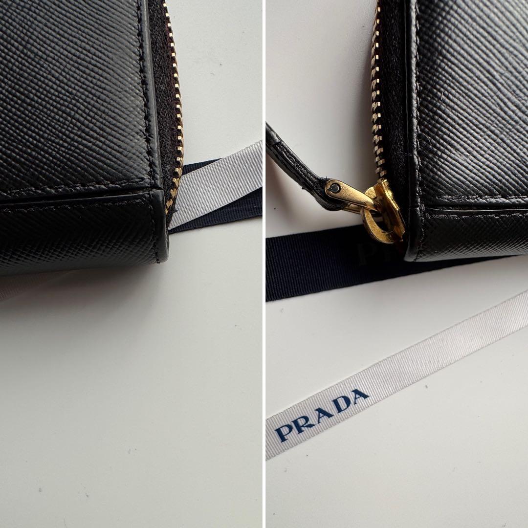 【美品】 222 PRADA プラダ サフィアーノラウンドファスナー キーケース