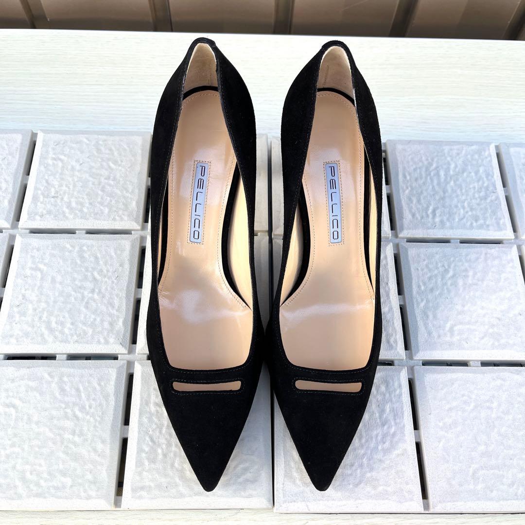 未使用 38 PELLICO パンプス ANIMA 黒 スエード　ペリーコ　25