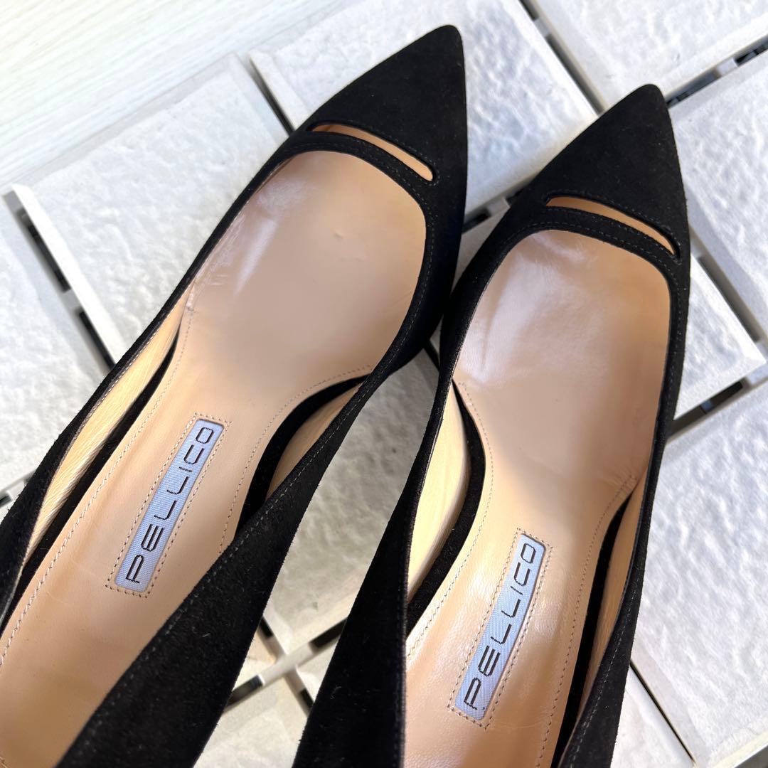 未使用 38 PELLICO パンプス ANIMA 黒 スエード　ペリーコ　25