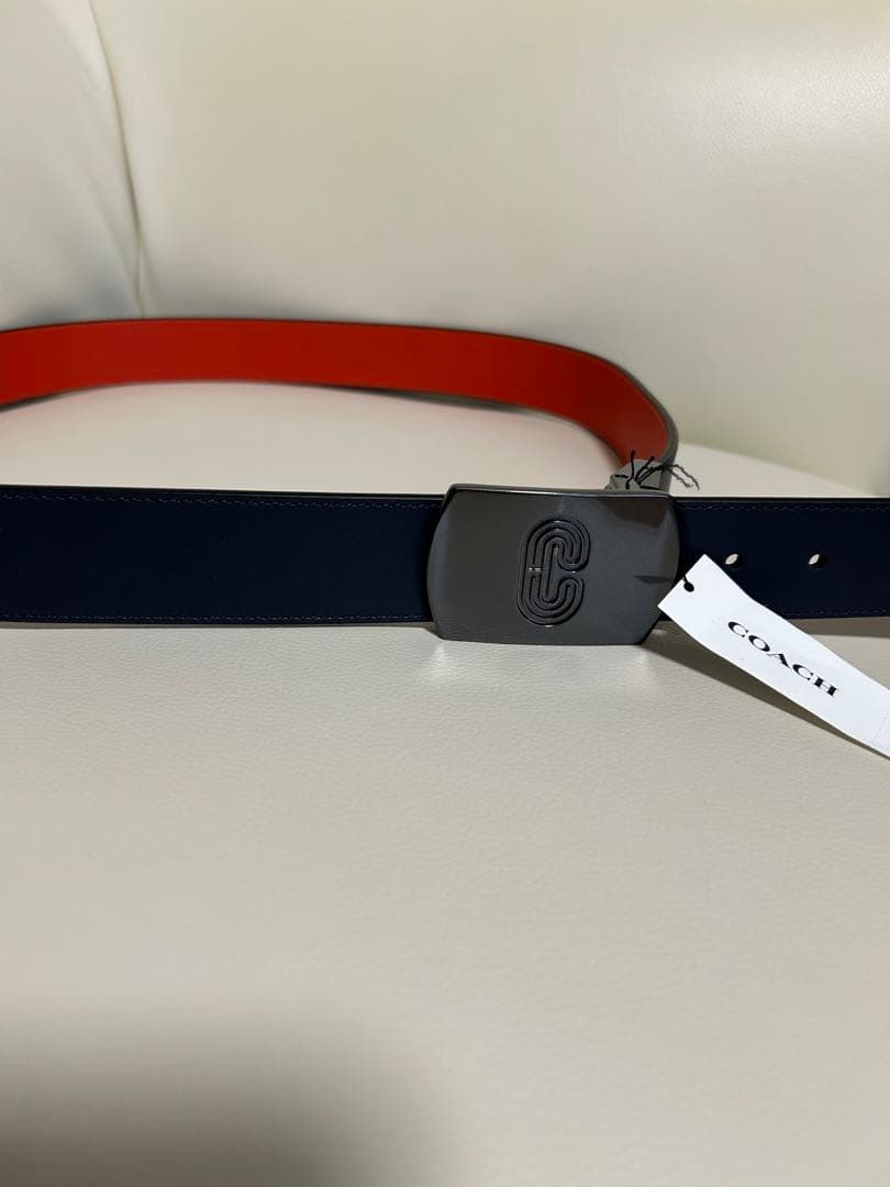 COACH リバーシブルベルト オレンジ/ネイビー