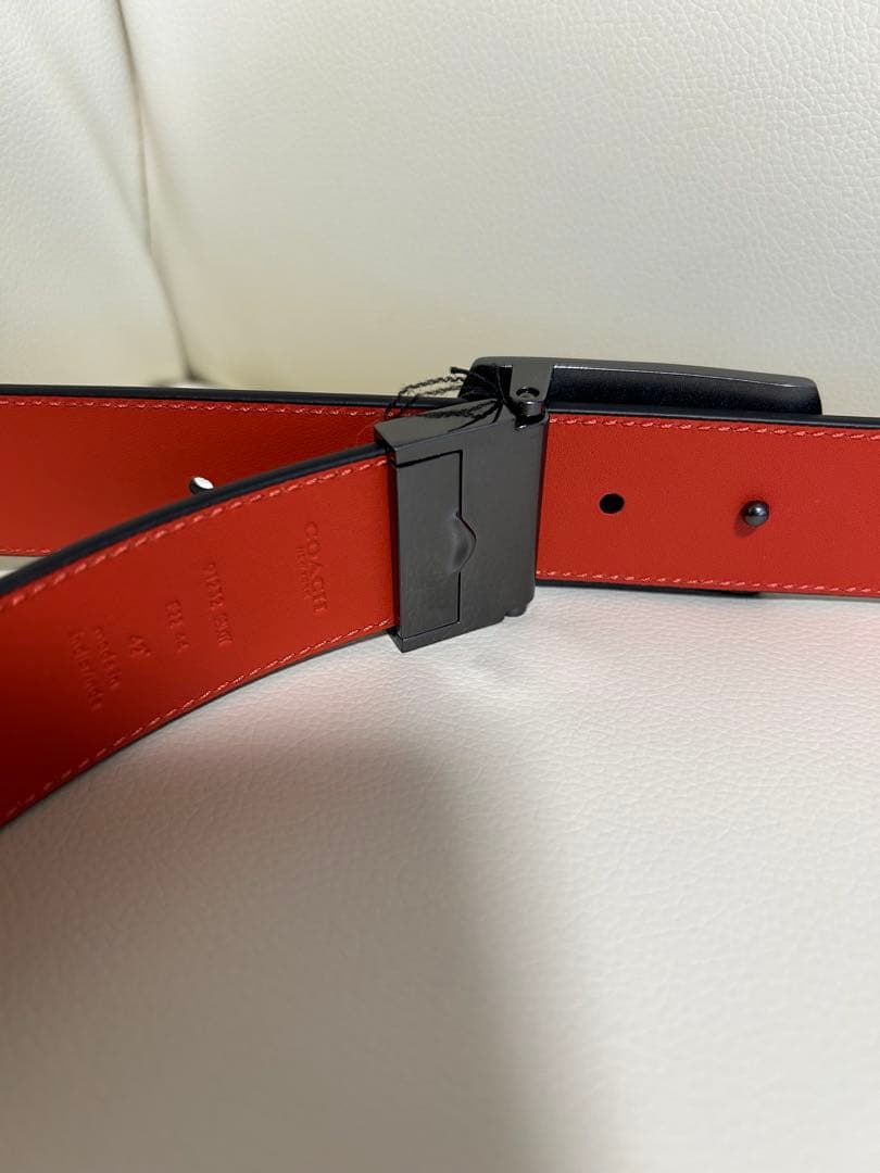 COACH リバーシブルベルト オレンジ/ネイビー