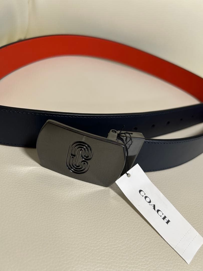 COACH リバーシブルベルト オレンジ/ネイビー
