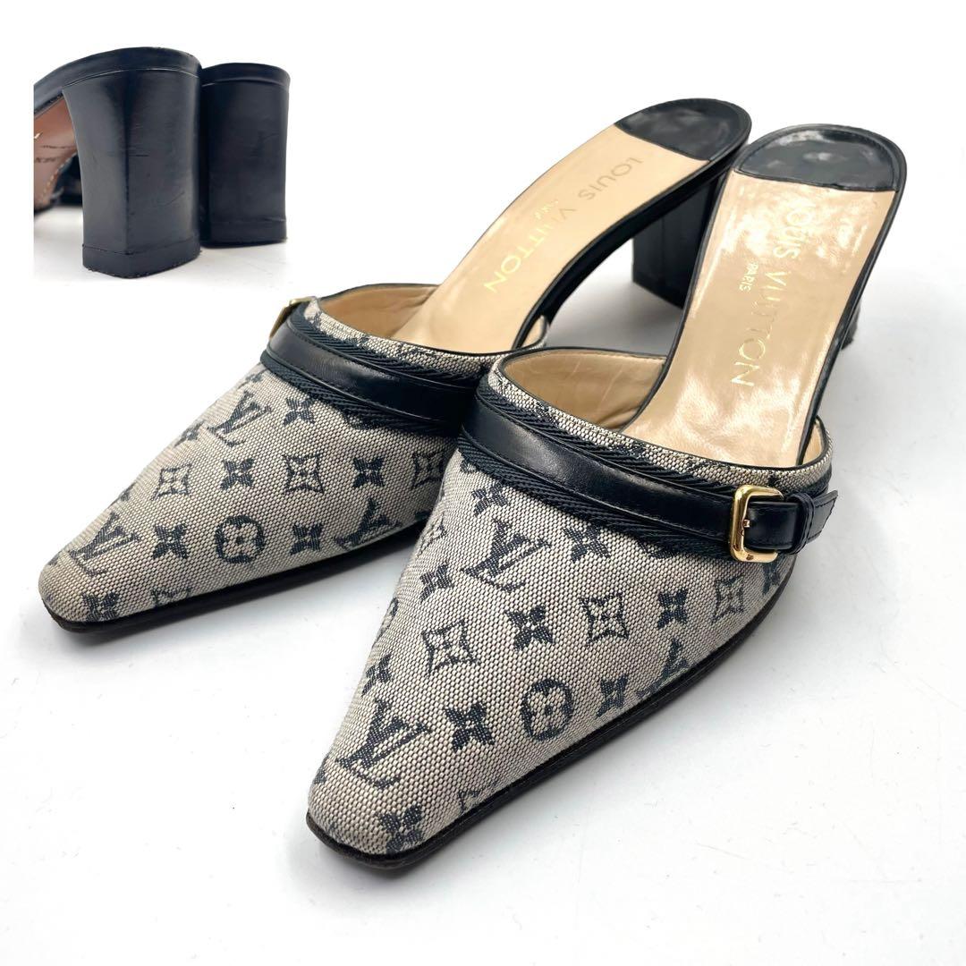 《超美品》ルイヴィトン サンダル ミュール モノグラムミニ キャンバス グレー