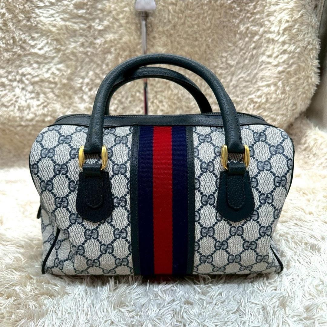 【美品】グッチ ショルダーバッグ ミニボストン 2way ネイビー スプリーム