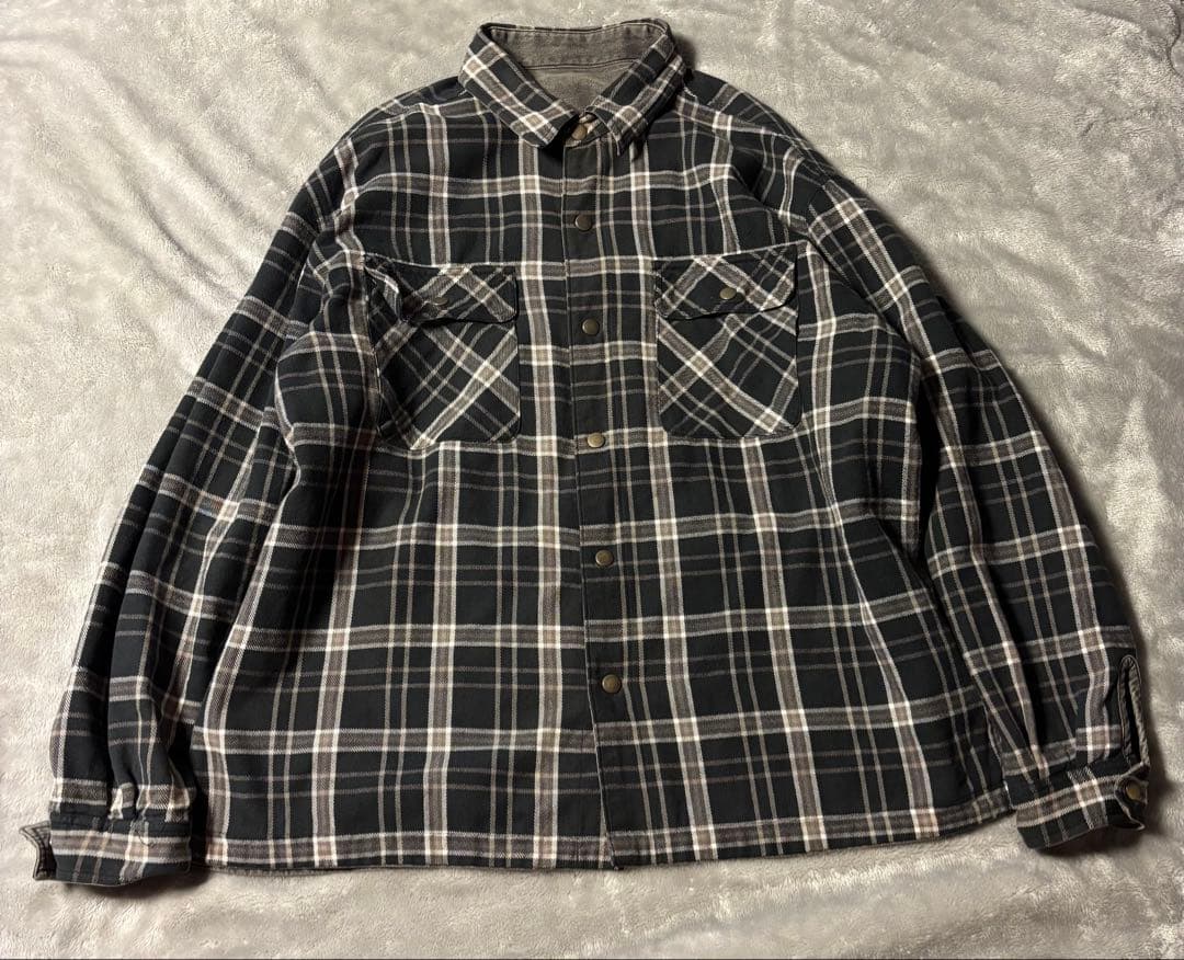 90s ブラックデニム 黒チェック ネルシャツ リバーシブル シャツ レア 黒