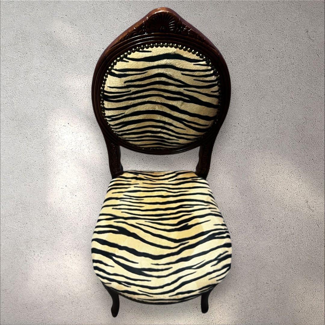 ♡ アンティーク　ヒョウ柄 猫脚 ダイニングチェア ♡