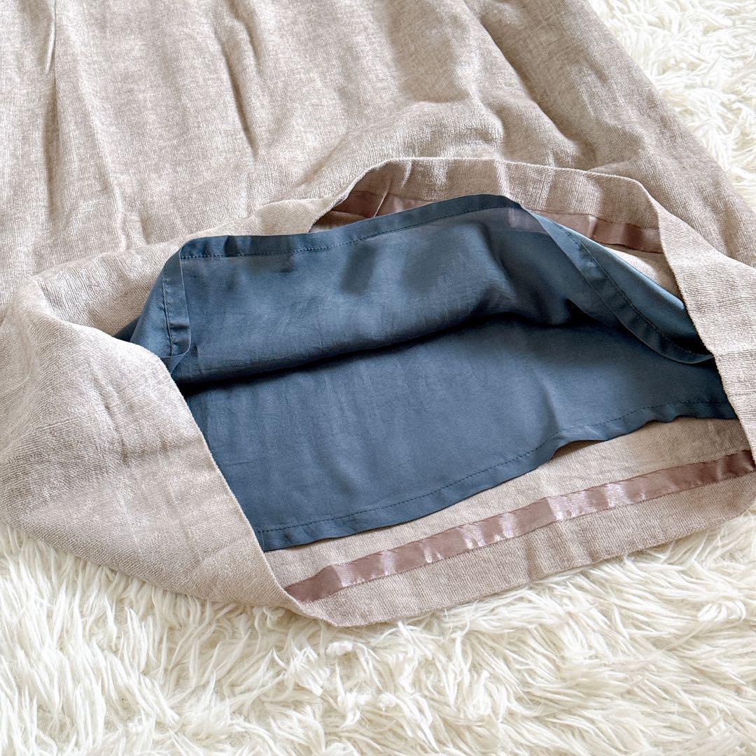 ミナペルホネン dear 刺繍ワンピース 半袖 リネン ベージュ系 36サイズ