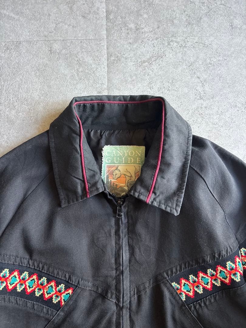 90s USA製 CANYON GUIDE ネイティブ柄ジャケット 短丈ブラック