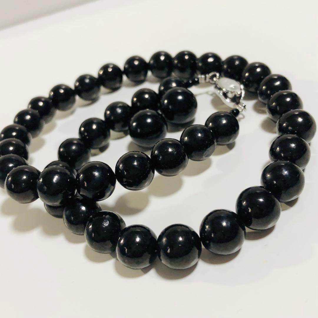 SV天然ジェットネックレス10mmup 43cm SVピアス12mmupセット