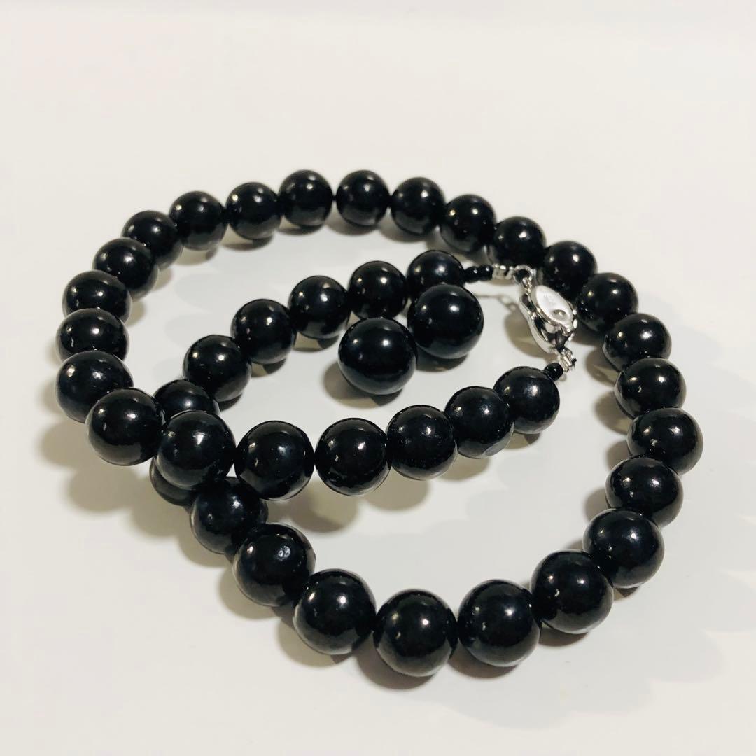 SV天然ジェットネックレス10mmup 43cm SVピアス12mmupセット