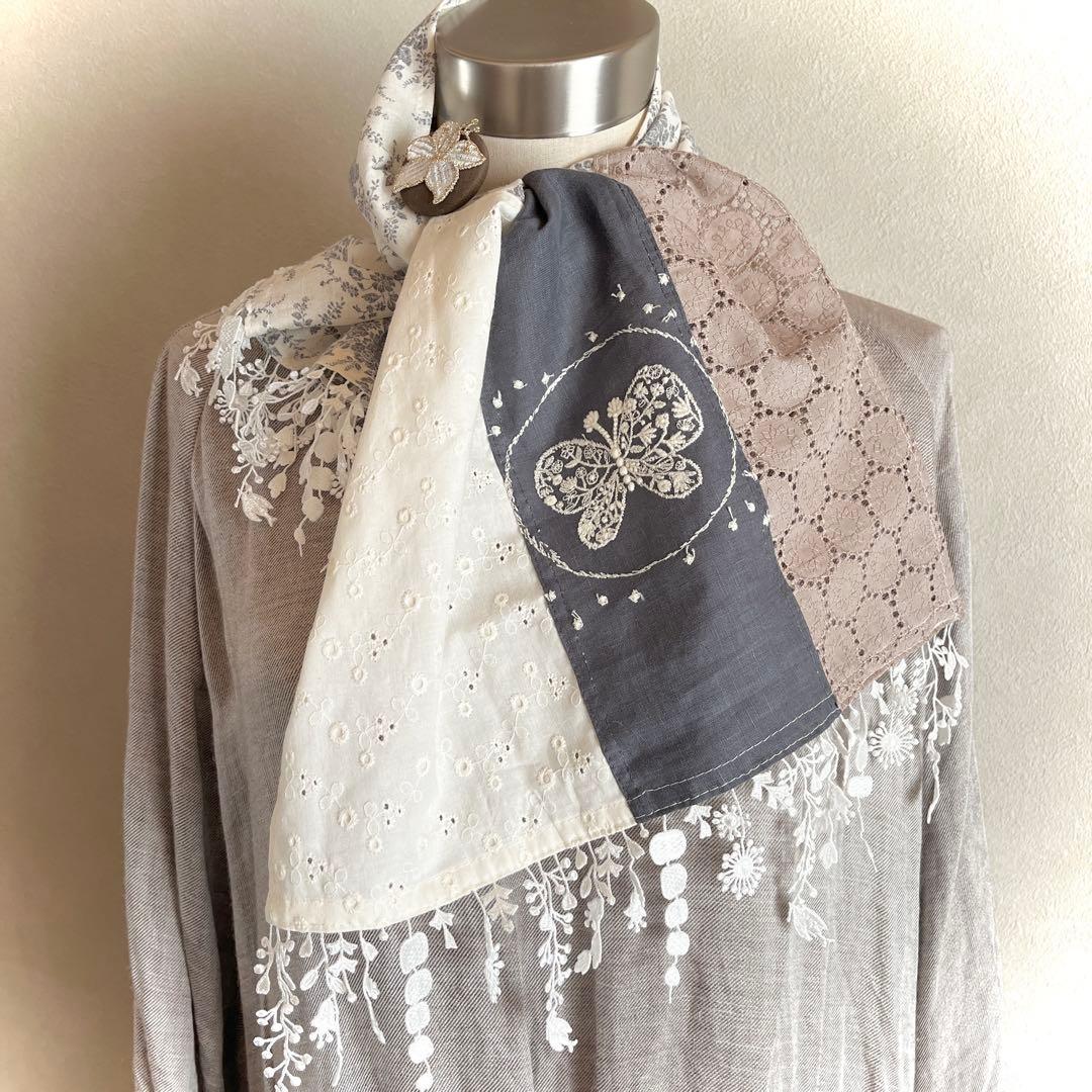 イザベルハンドメイドミナペルホネンforest wingと小花のストール。