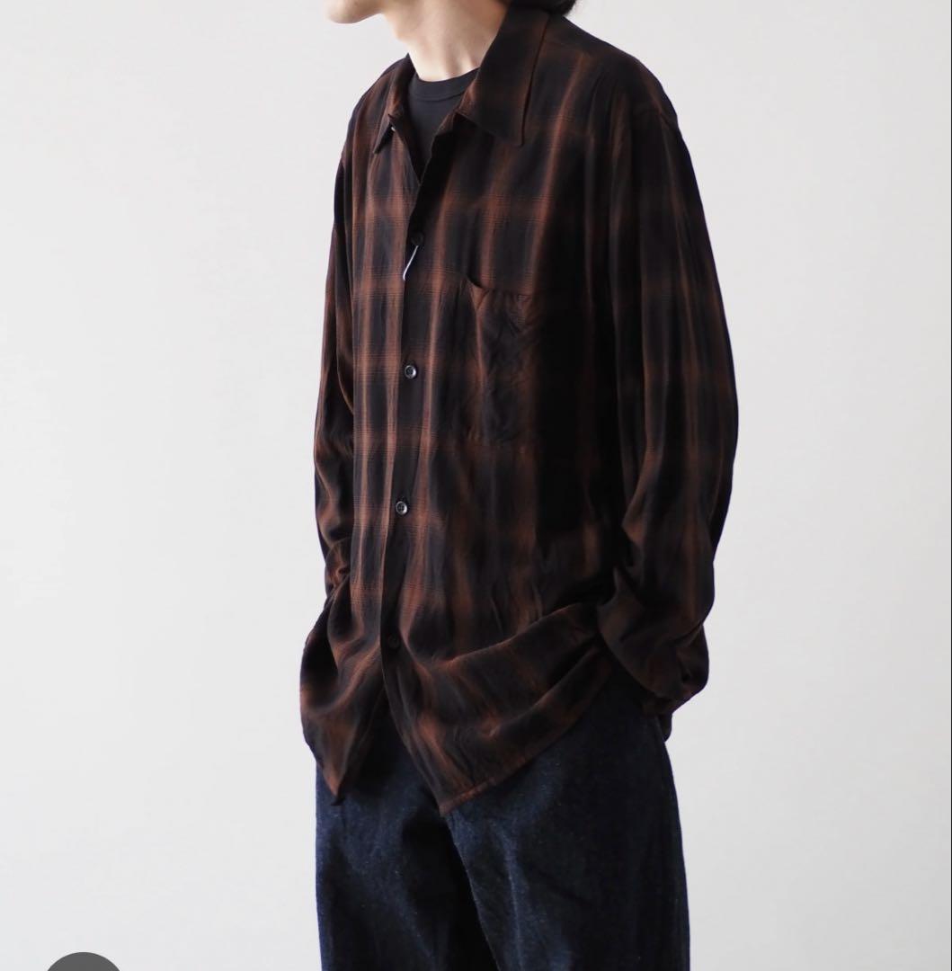 COMOLI コモリ レーヨンオープンカラーシャツ オンブレチェック