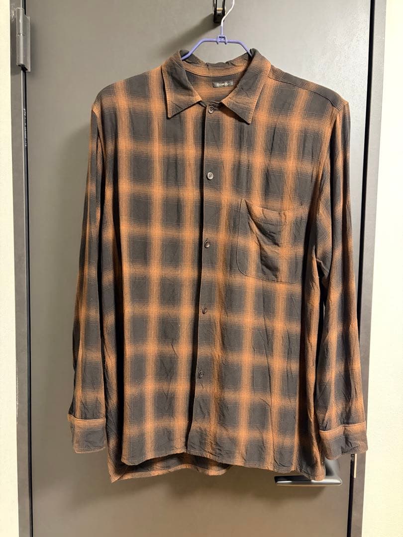 COMOLI コモリ レーヨンオープンカラーシャツ オンブレチェック