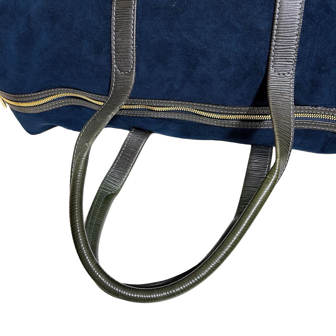 バレンシアガ ボストンバッグ 旅行鞄 ロゴ スエード レザー ゴールド ネイビー