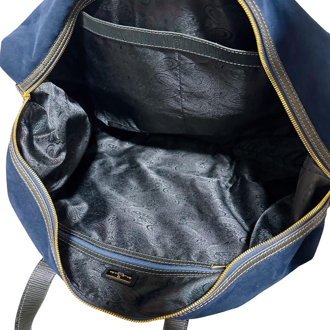 バレンシアガ ボストンバッグ 旅行鞄 ロゴ スエード レザー ゴールド ネイビー