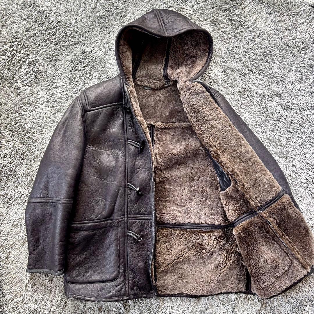 【希少L リアルムートン】ムートンジャケット ダッフル コート ブラック ボア