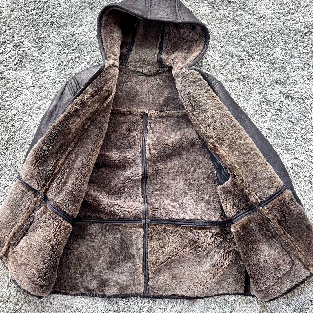 【希少L リアルムートン】ムートンジャケット ダッフル コート ブラック ボア