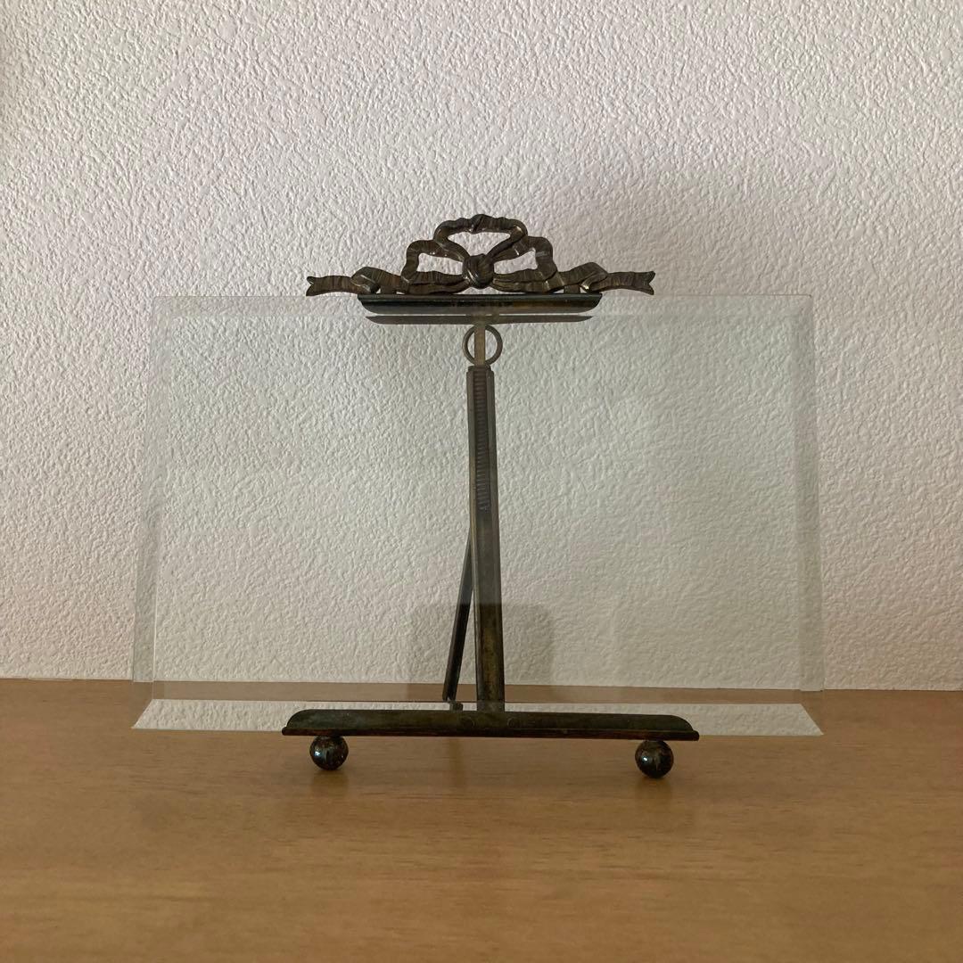 フランスアンティーク　ガラスと真鍮　リボンモチーフのフレーム希少サイズ