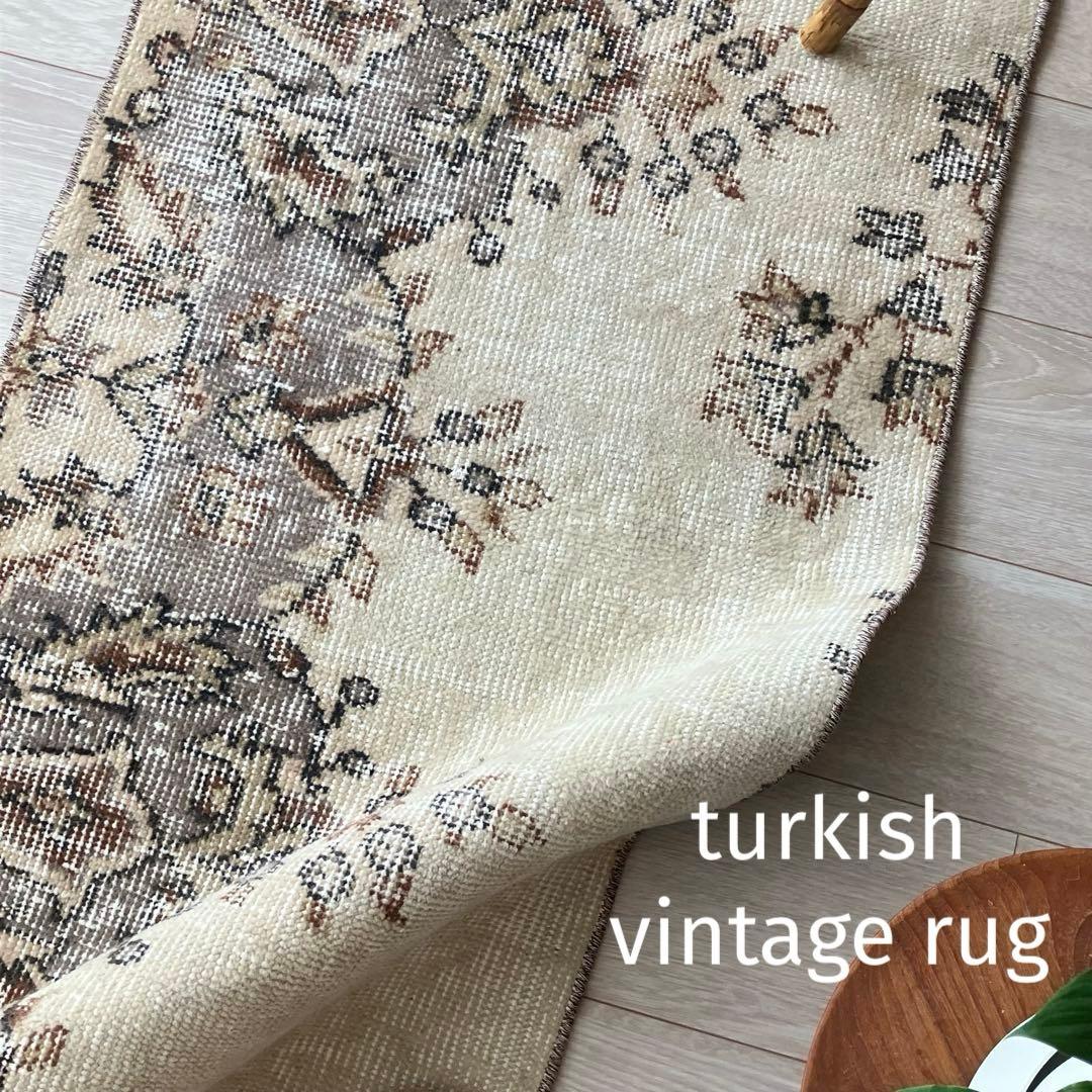 カフェオレベージュ54×220ブラウン　超ロングランナー　トルコヴィンテージラグ